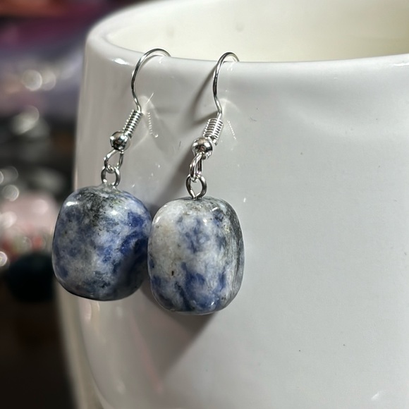 SATYAMANI Natural Stone Traditional Blue Solidate Semi-Precious Earrings S925 - Picture 5 of 5
